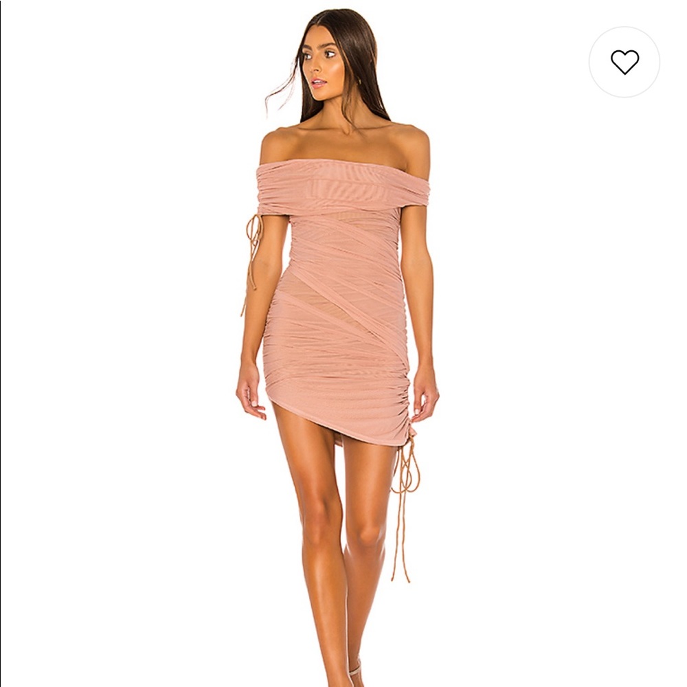 MAJORELLE Off-Shoulder Ruched Mini Dress in Blush
